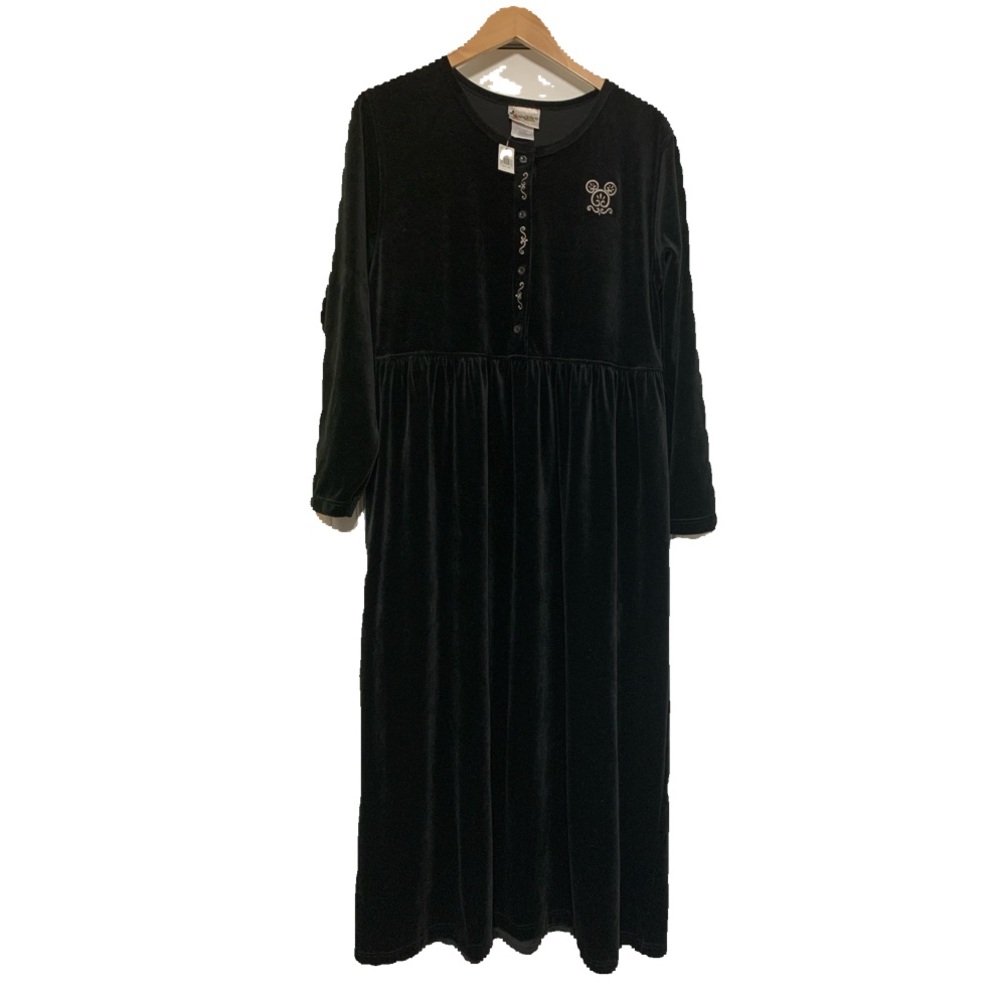 Vintage 90s Disney Mickey Mouse Embroidered Velvet Velour Maxi Dress L NEW